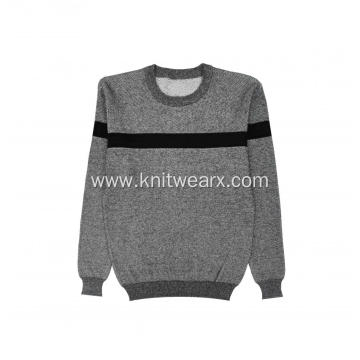 Men's Knitted Striped Heavyweight Intarsia Crewneck Pullover